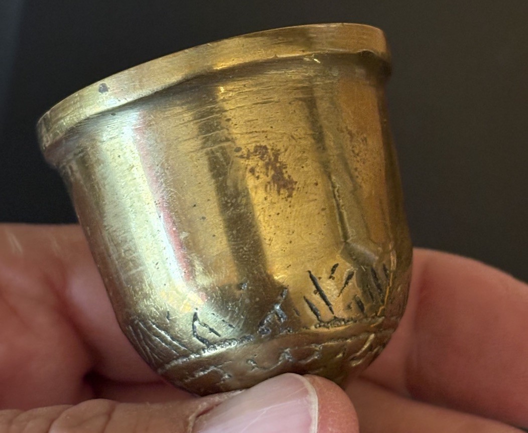Vtg Small Brass Ornate Mortar & Pestle Pharmacy / Medical 2″ Tall