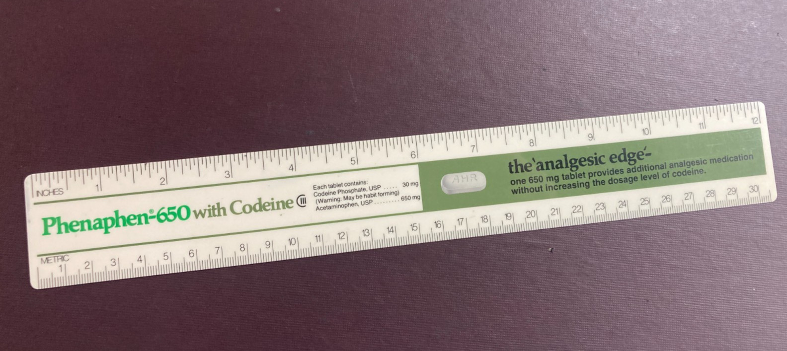 1970s Phenaphen-650 A.H. Robins Co. Pharmaceutical Rep Advertisement Ruler