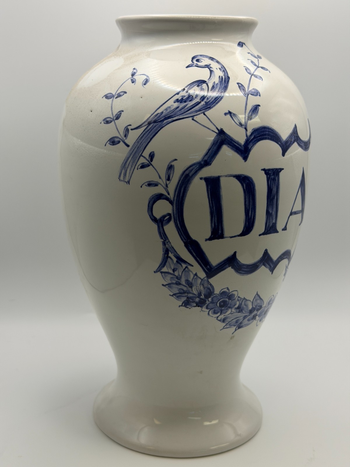 1989 Lilly Blue & White Apothecary 10″ Vase Diascord Made in Portugal