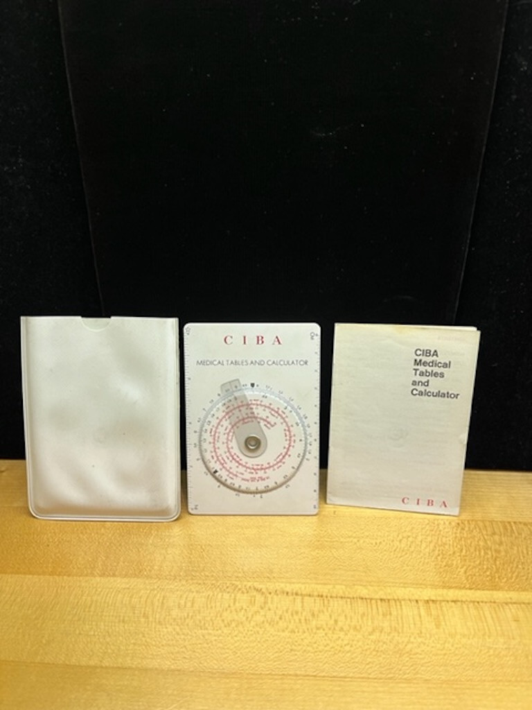 Vintage CIBA Medical Tables and Calulator with Pouch, Guide, Instructions