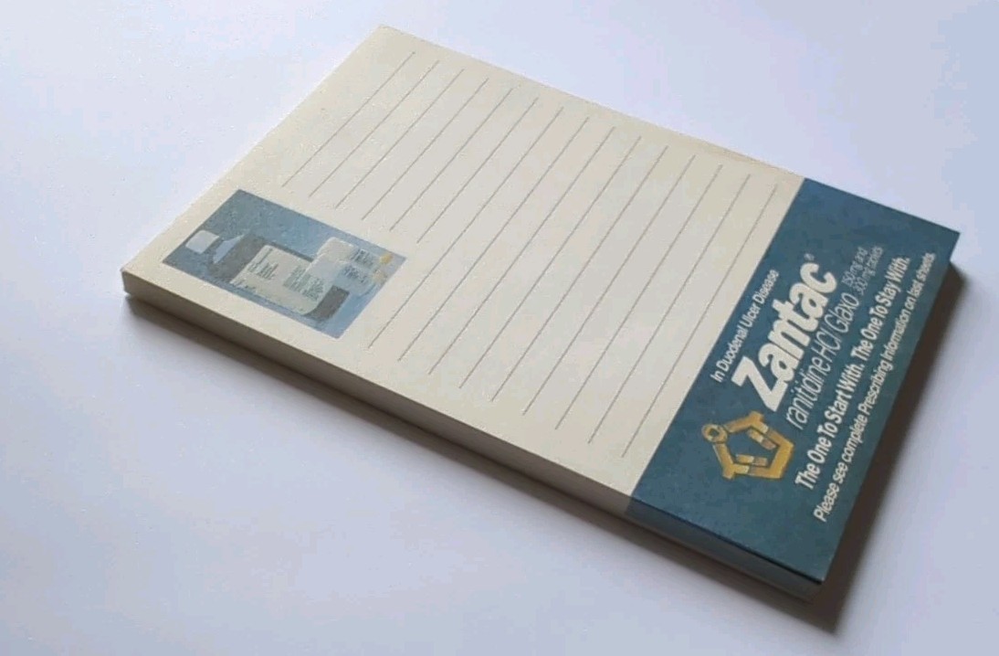 Vintage Zantac Glaxo Lined Notepad 4″ X 5.5″ Prescribing Info Included