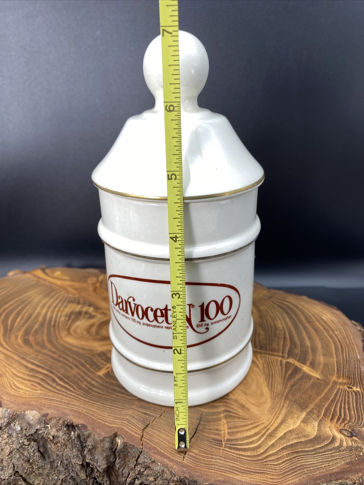 VTG Darvocet N 100 Porcelain 7”Apothecary Jar Lofisa Lilly Pharmaceutical Darvon