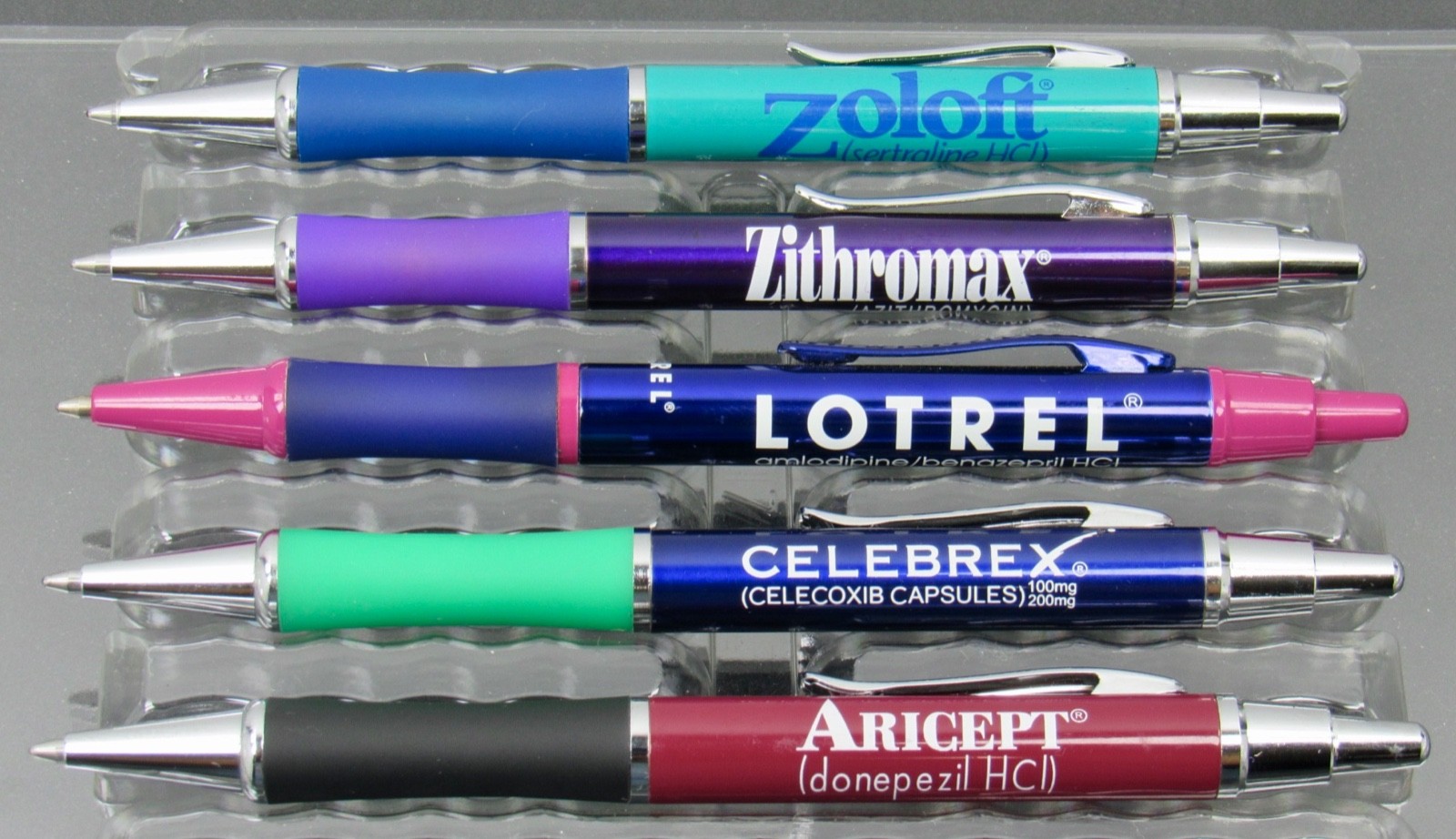 Drug Rep Pharmaceutical Sleek Metal PENS Lot of 5 Aricept Celebrex Zoloft Lotrel