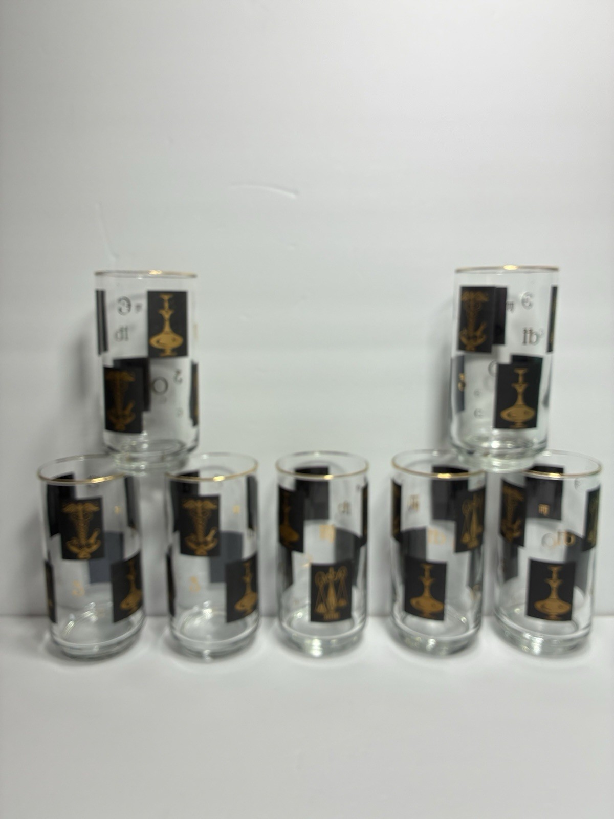 MCM Medical Pharmacy Libbey Glasses Black & 22 KT Gold 7 Tall 7 Medium 4 Short
