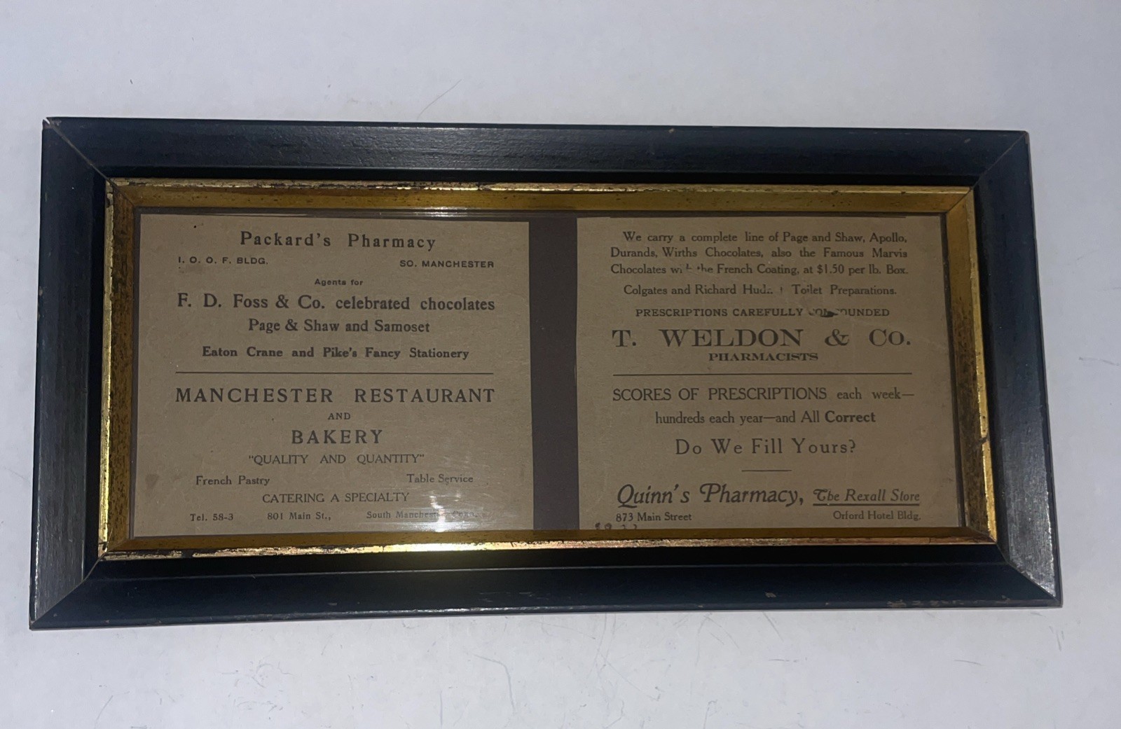 Vintage Framed Advertisements Packards Pharmacy, T. Weldon and Co Pharmacy