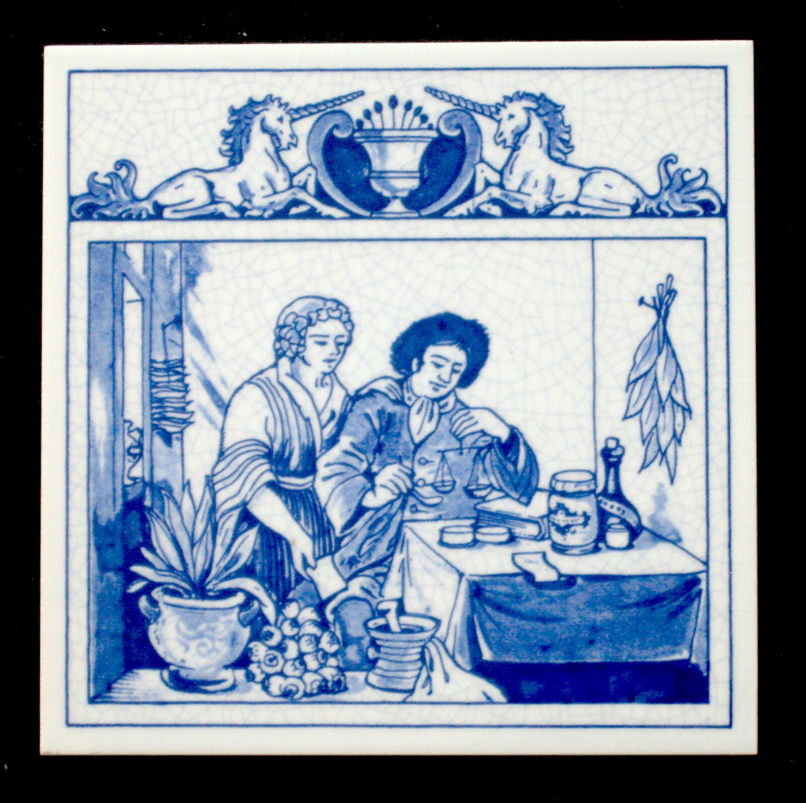 BLUE DELFT ceramic APOTHECARY TILE Burroughs Wellcome THE HERBALIST Netherlands