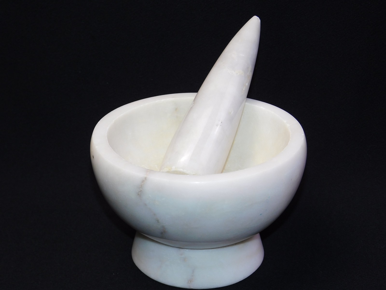 Vintage Solid Granite Large Mortar and Pestle White Gray Swirl