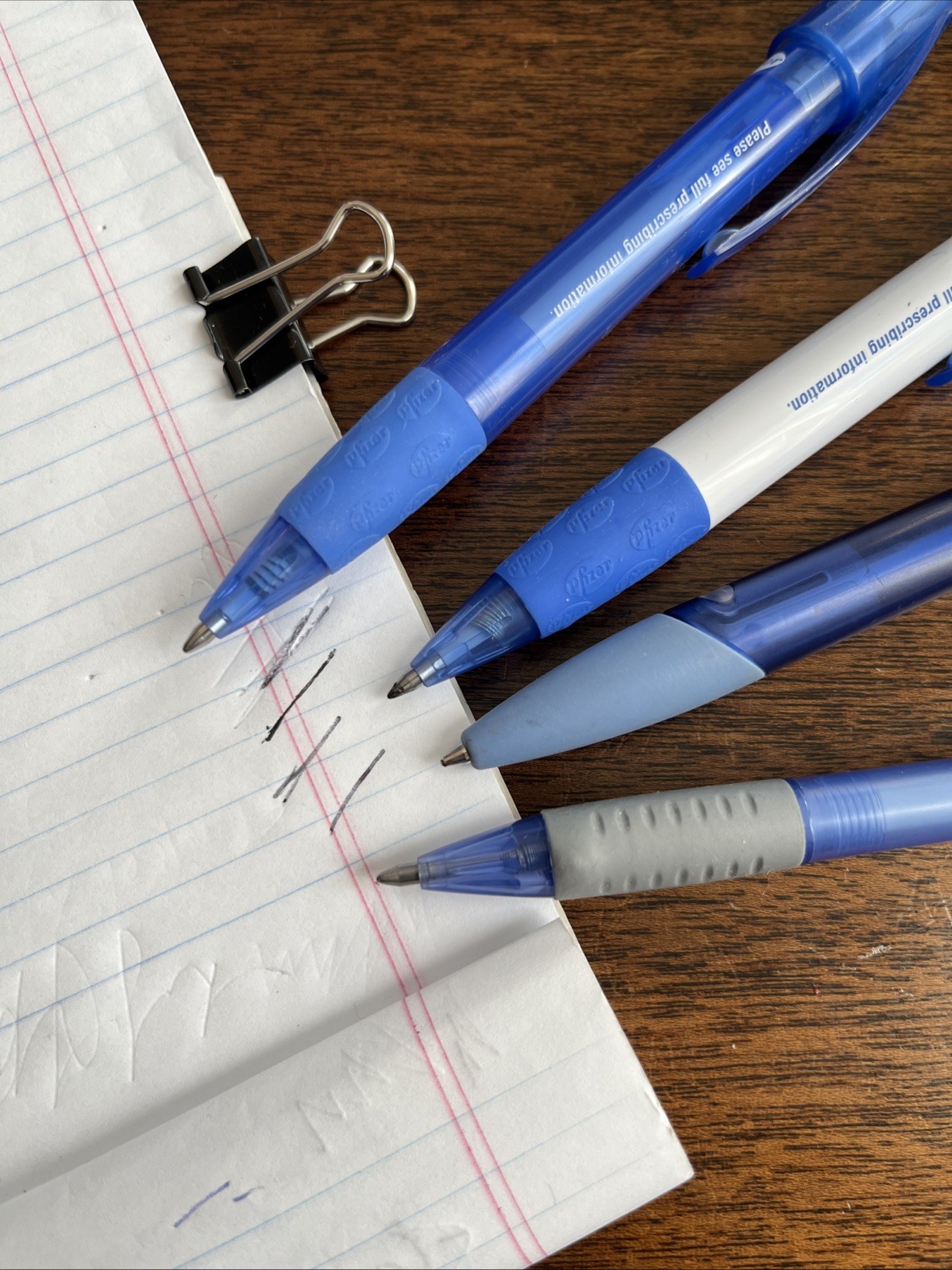 Lot of 4 Geodon Pfizer Medical Drug Rep Pharmaceutical Pens Blue White Gray Grip