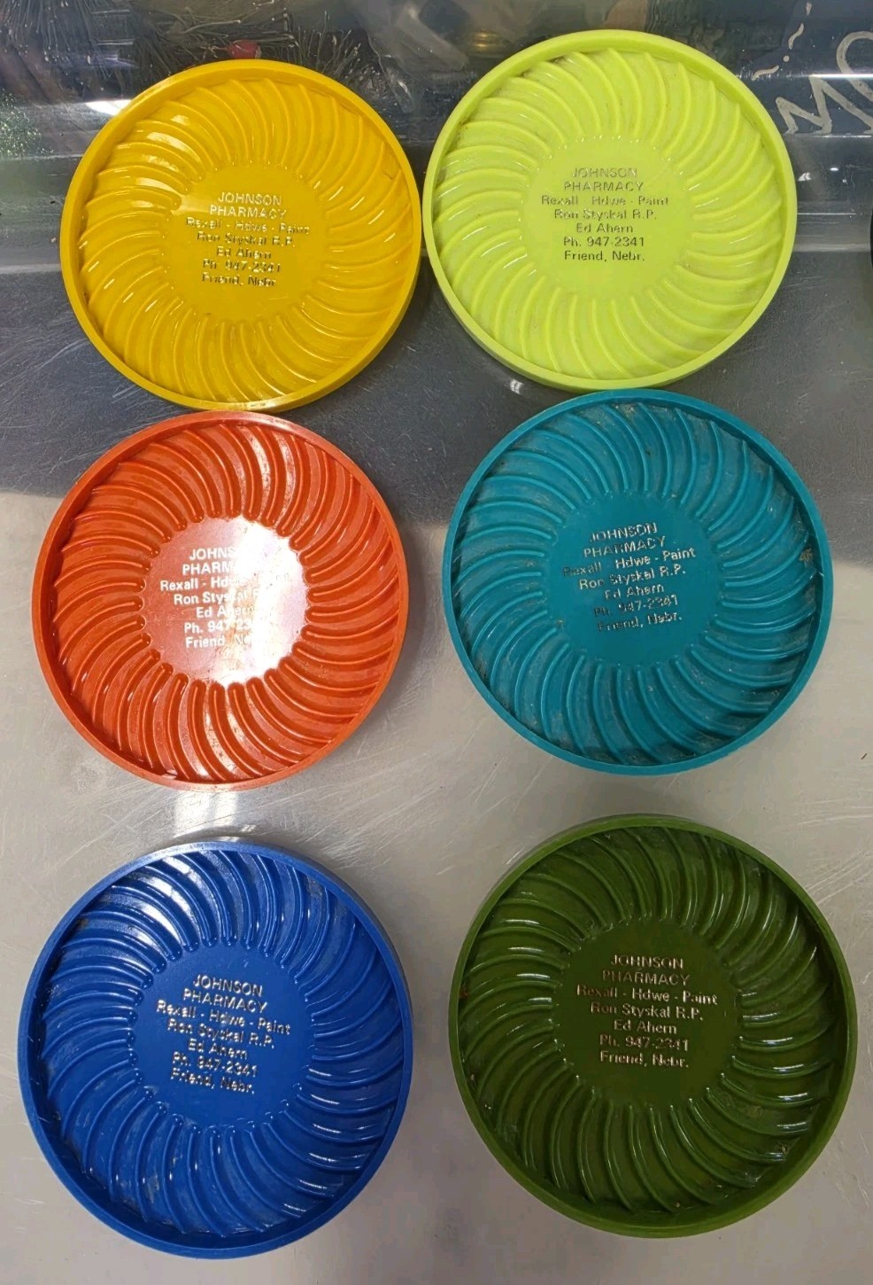 Vintage Multi Color Pharmacy Advertisement Coasters With Holder Friend Nebraska