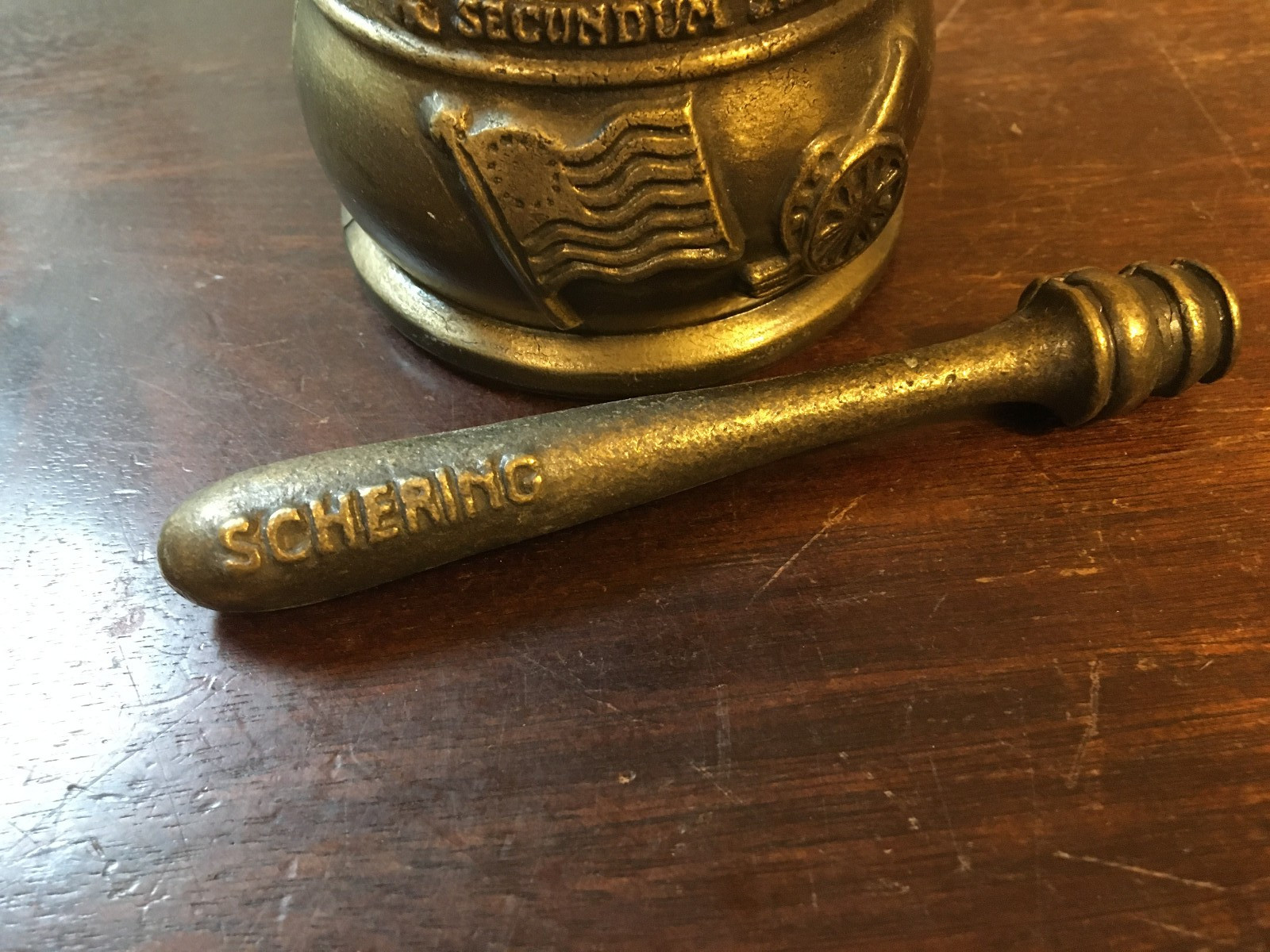 1983 Schering Vintage Brass Pharmacy Mortar & Pestle Paperweight Bookend, Lititz