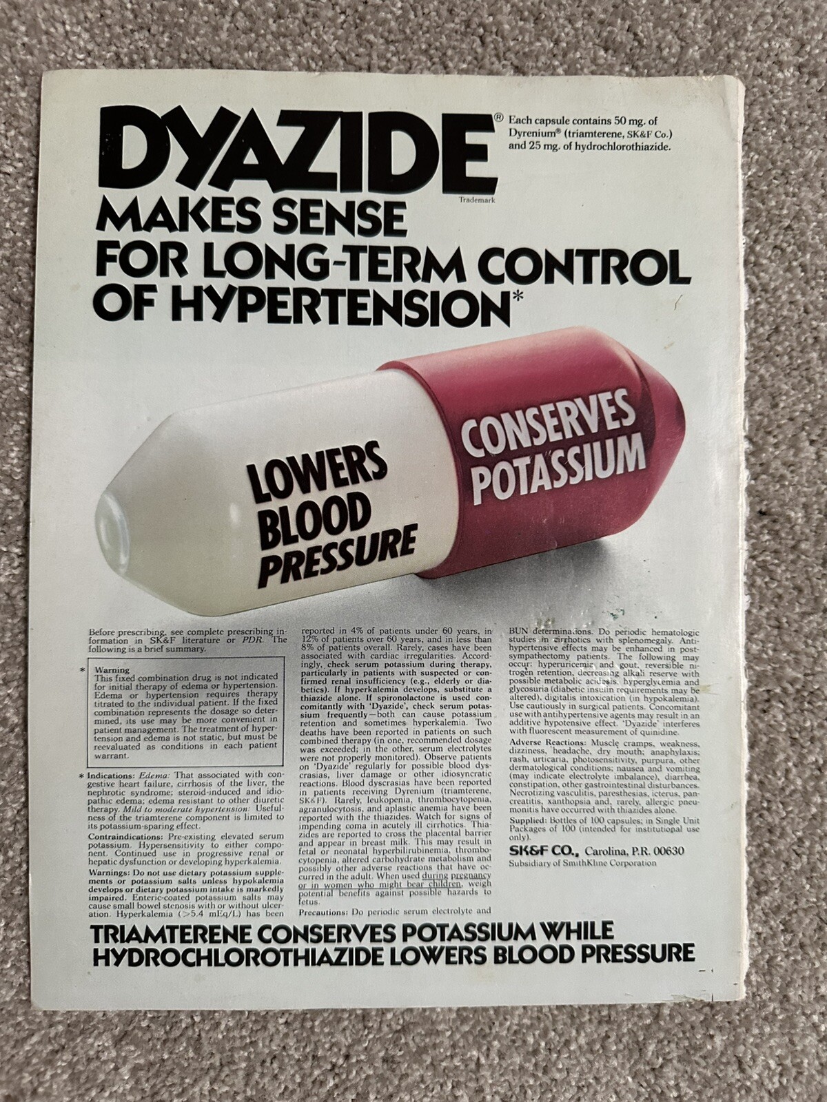 Vintage Dyazide & Furacin Pharmaceutical Single Page Magazine Advertisement