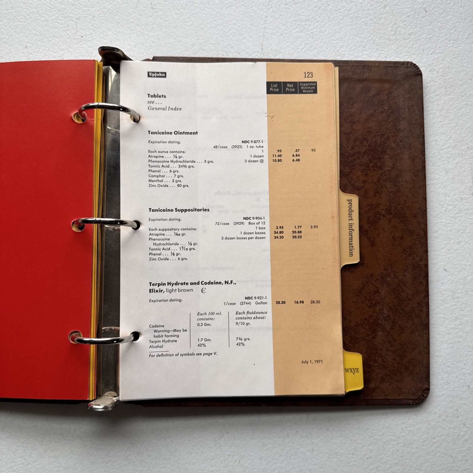 Vintage 1971 Upjohn Company Binder With Pharmaceutical Product Info