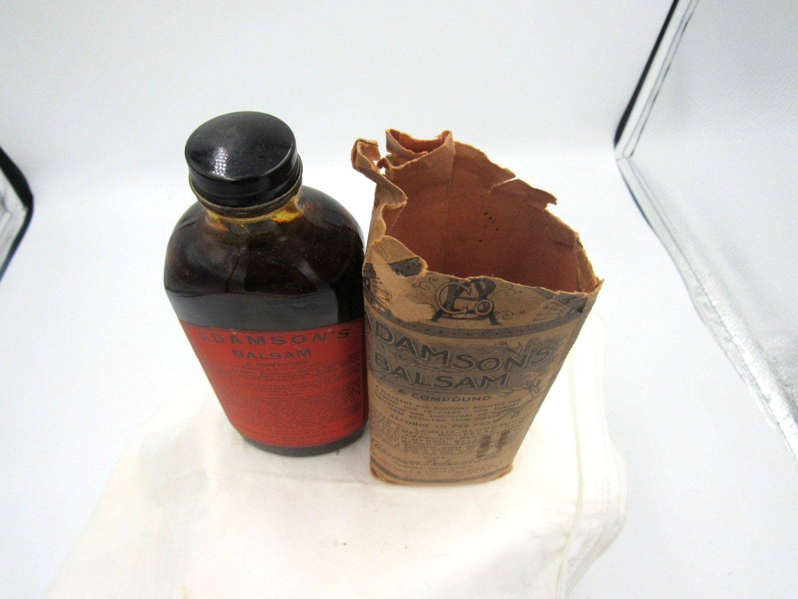 BW – 1930s Adamson’s Balsam Elmira NY 6 5/8 ” Medicine bottle Wrapper No 2