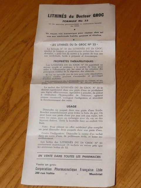 Vintage LITHINES Groc Formule No. 33 – Vintage Medicinal Water Bag Empty Box