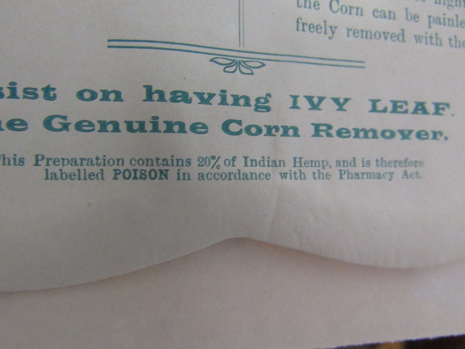 1900s IVY LEAF CORN CURE Paper Envelope CANNABIS Indian HEMP Apothecary PHARMACY