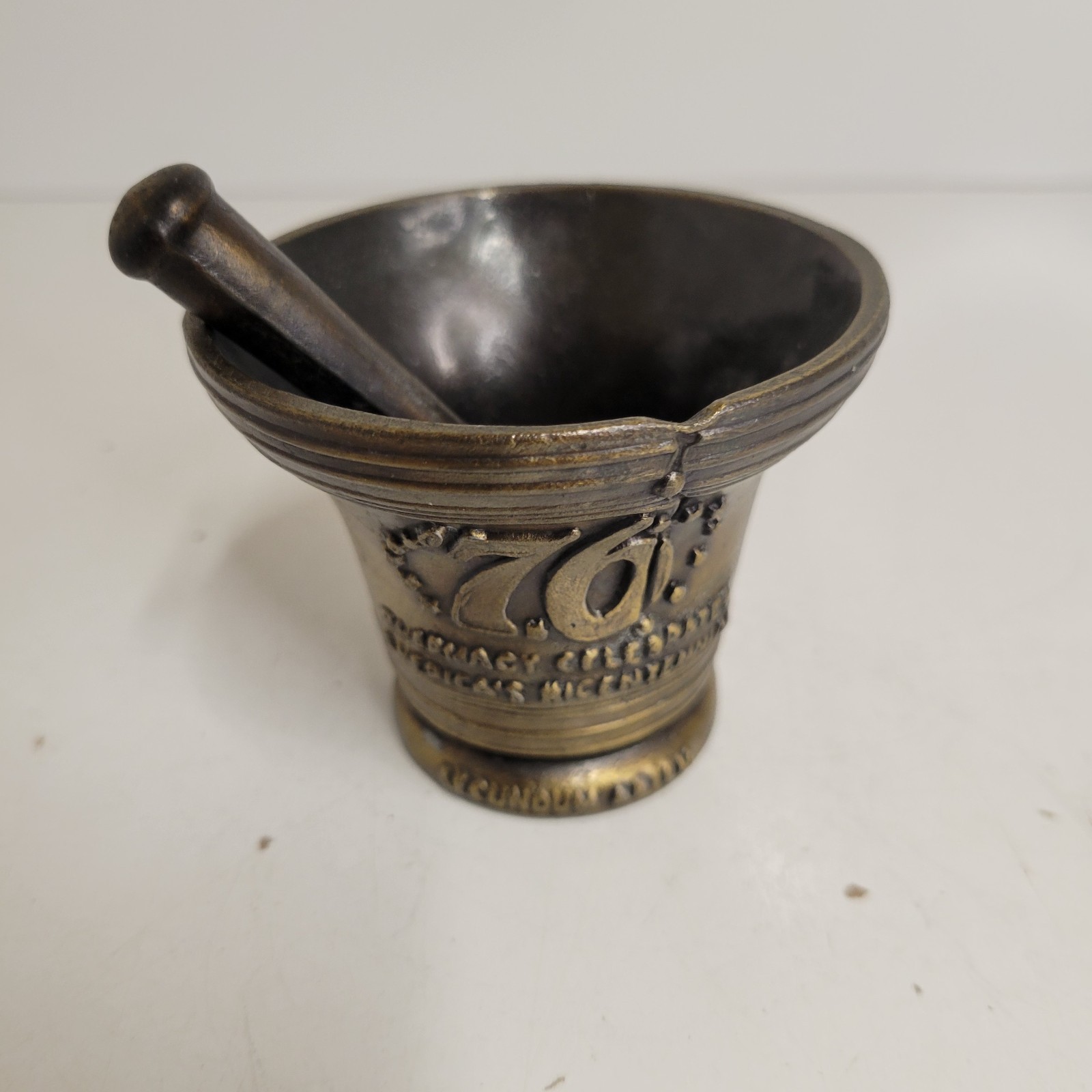 VTG Brass Bicentennial Mortar & Pestle 1976 Pharmacy Apothecary Liberty Bell