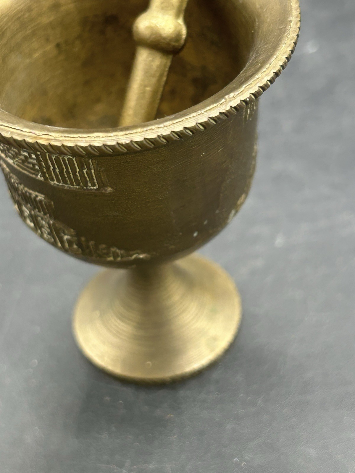 Vintage Small Brass Mortar and Pestle Set, Apothecary Parthenon Greece Design