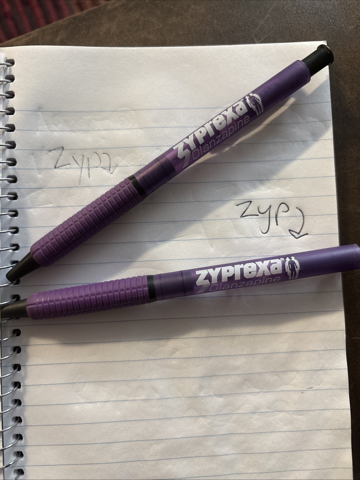 Lot of 2 Purple plastic Zyprexa Pharmaceutical Rep Pens One works, One Doesn’t