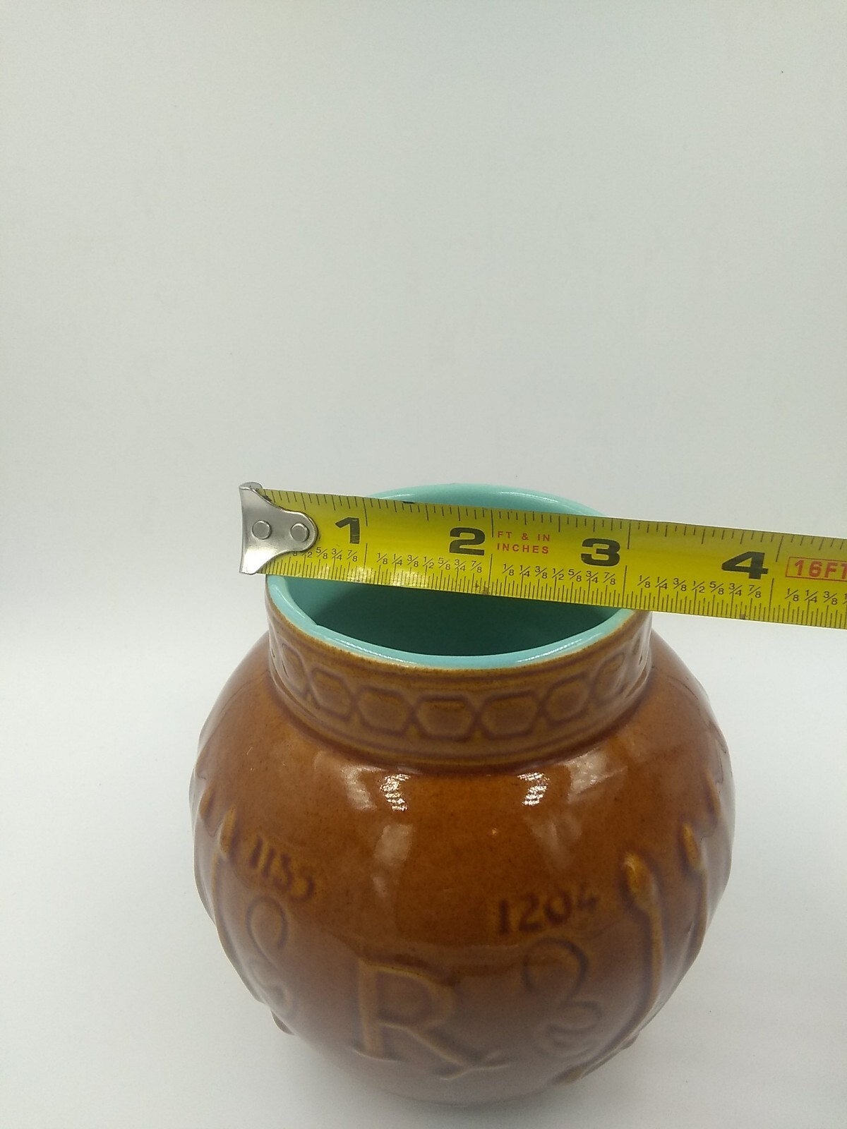 Vintage Schering Pharmacy RX jar crock Brown turquoise Mortar Vase Pottery 5″