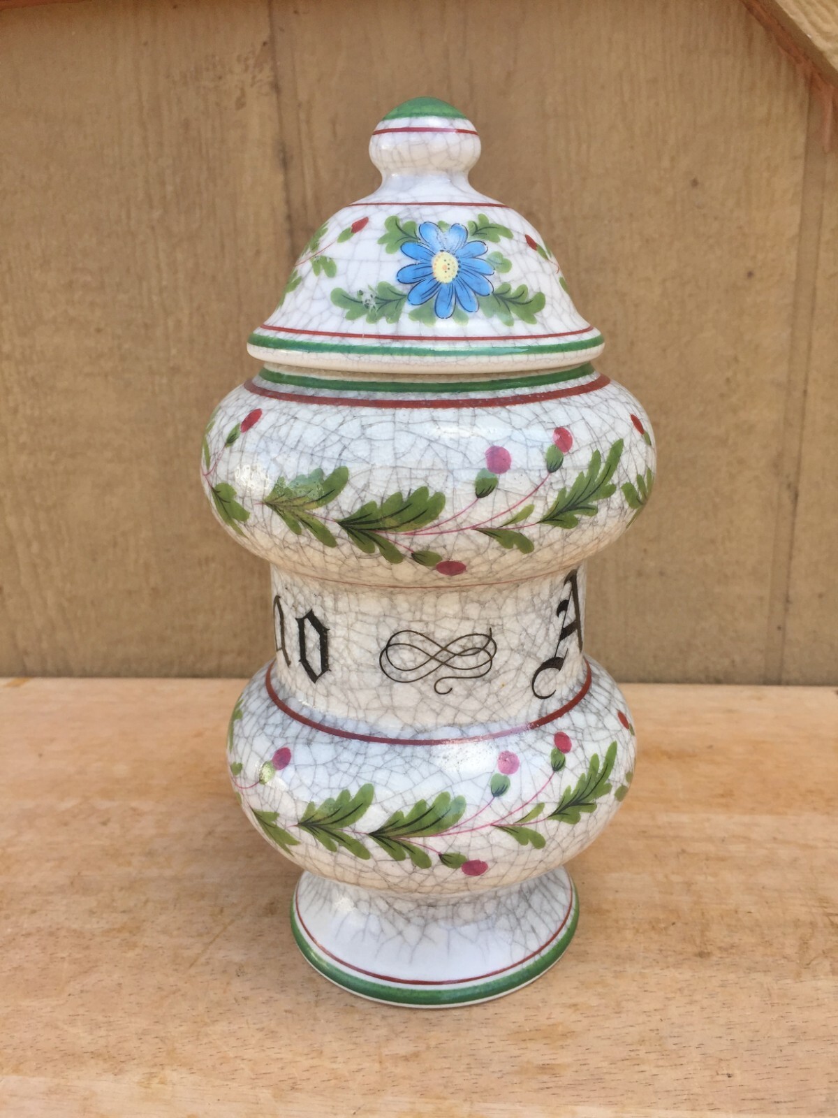 Vintage Pharmacy Apothecary Jar Itnao Agar Crackle Glaze Japan 9″ Hand Painted