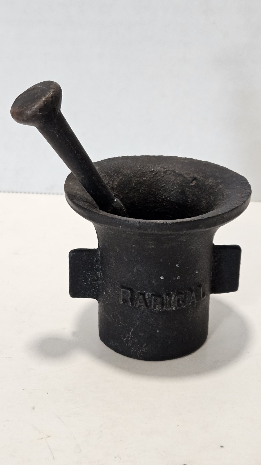 Rare Vtg. Rarical Tablets Cast Iron Pharmacy Advertising Mortar and Pestle