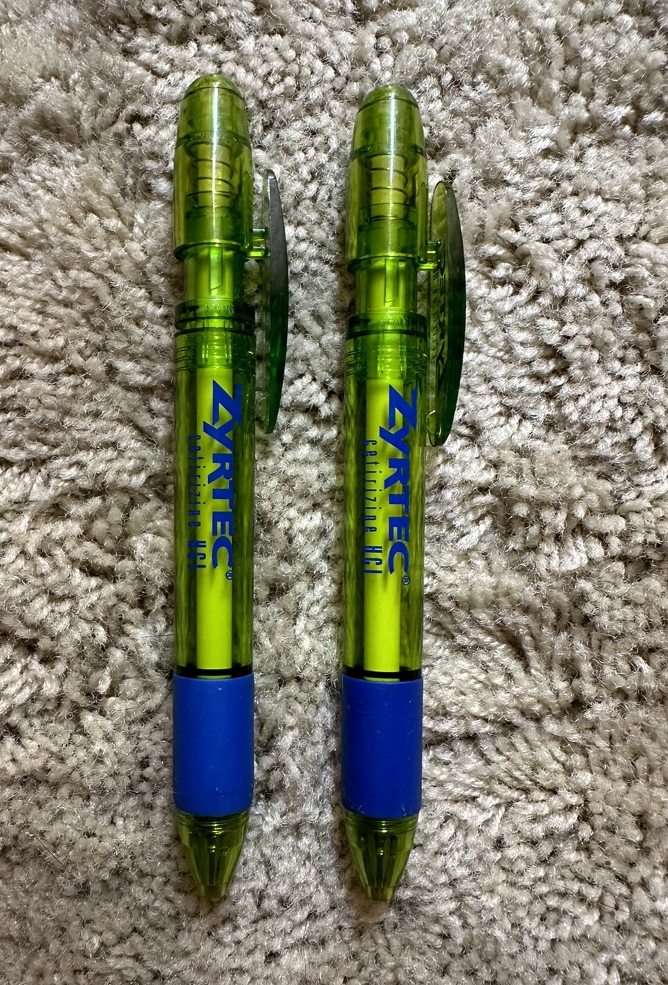 Drug Rep ZYRTEC Collectible Plastic Pens – Blue And Lime Green