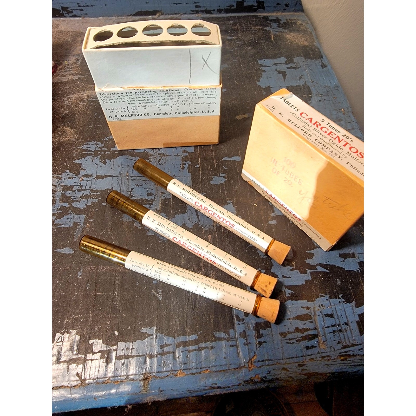 Vintage CARGENTOS Box 3 vials 20 tablets HK Mulford Silver Nitrate