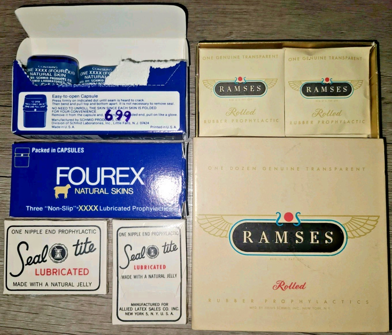 Vtg condoms, mixed lot – Ramses, Fourex Natural Skins, Seal tite prophylactic