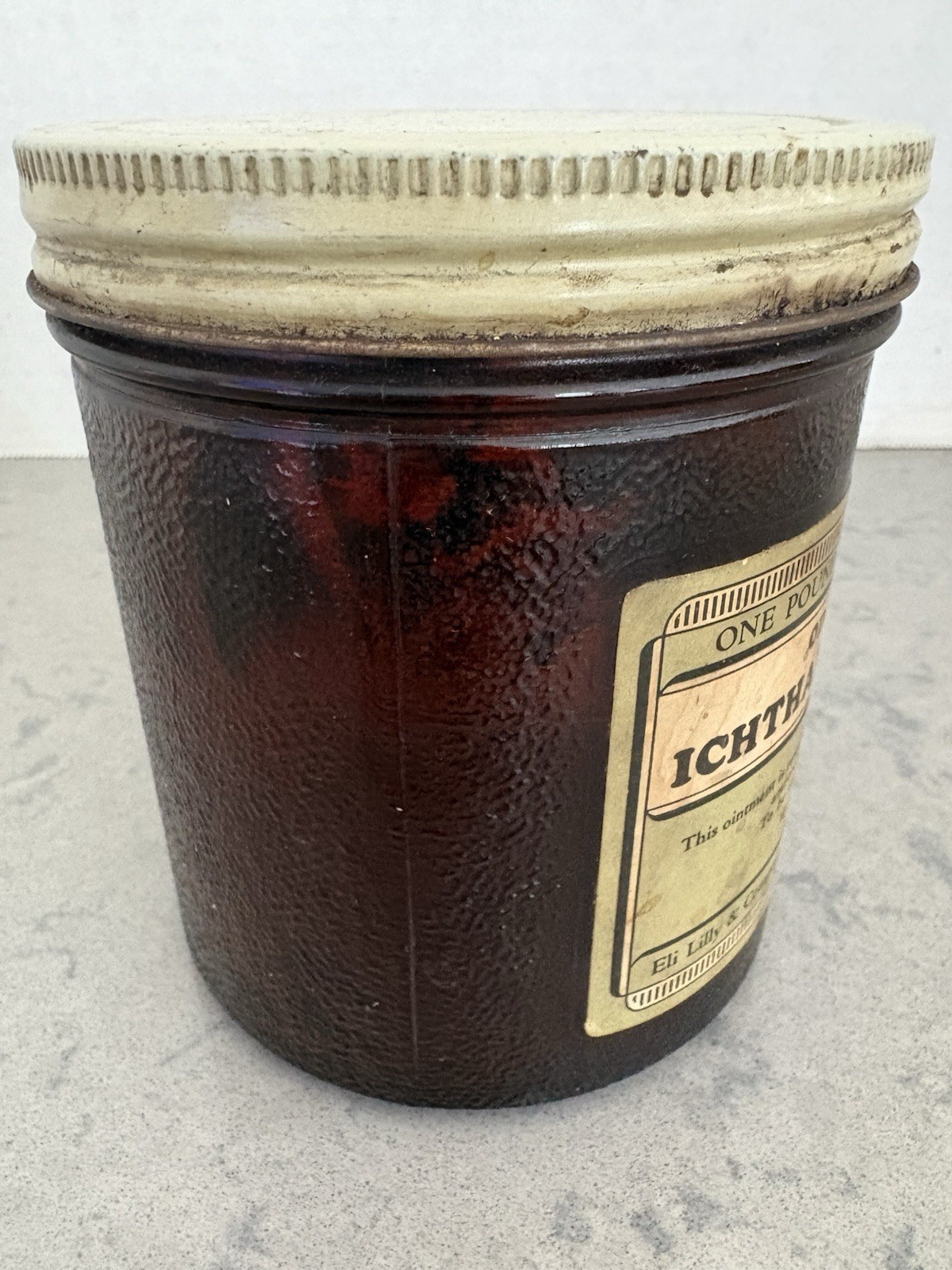 Vintage Eli Lilly Ichthammol Jar 20 Percent for Collection/Display – One Pound
