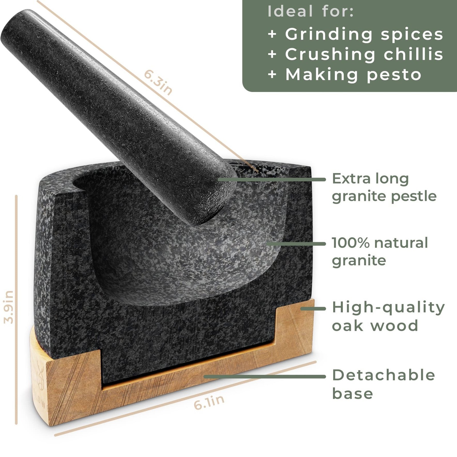WALDWERK Mortar and Pestle – Mortar and Pestle Set with Anti-Scratch Oak Wood…