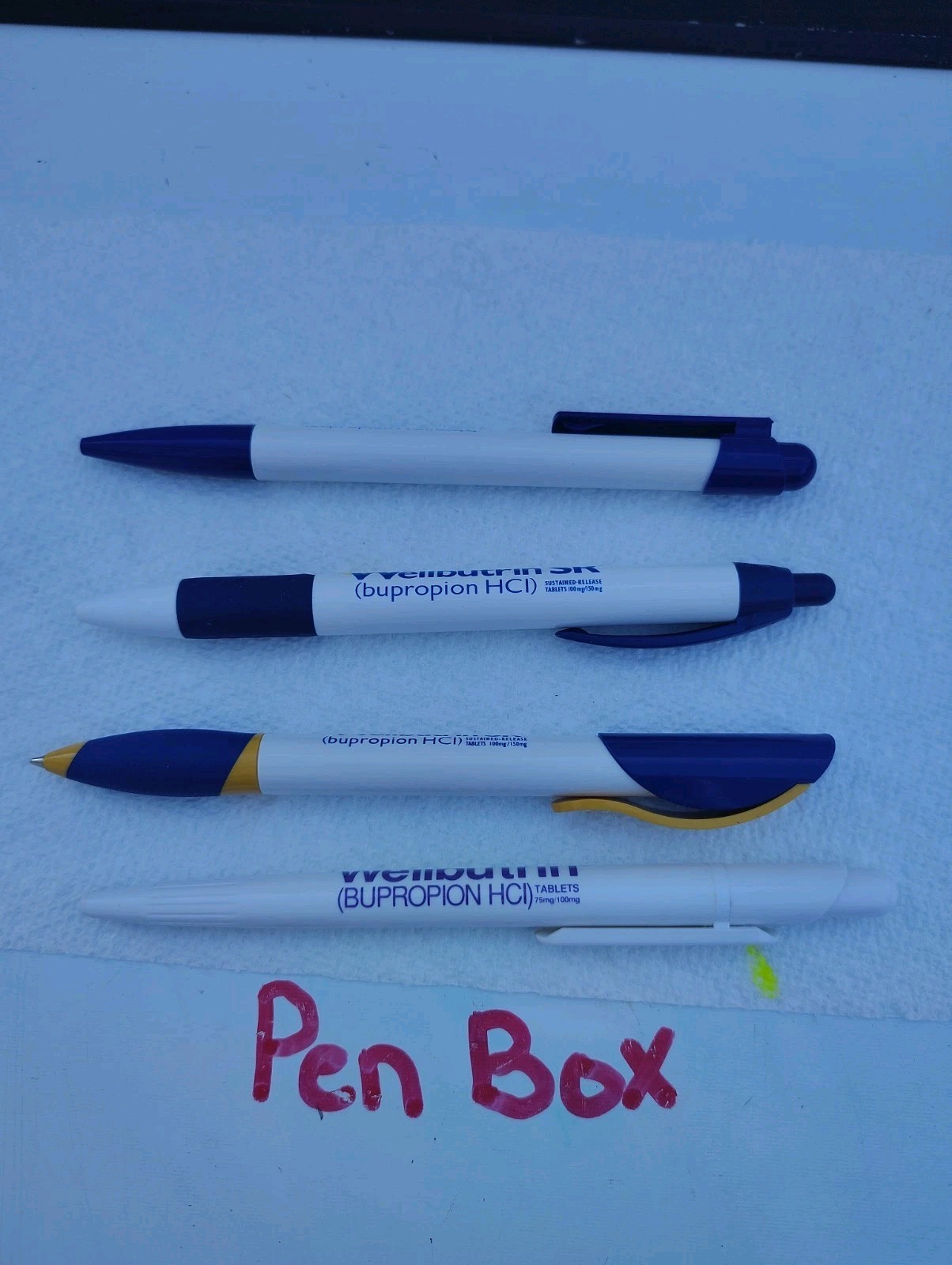 Wellbutrein Pens 4 Lot Drug Rep Plastic Various Pharma Movie Prop New Swag Adver