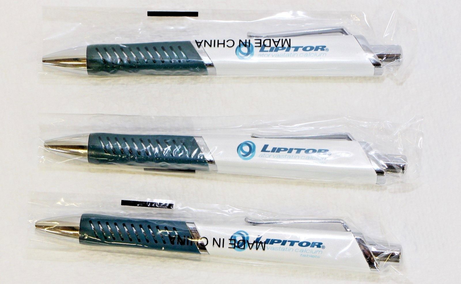 Drug Rep Pens 3 Heavy Metal Lipitor / Caduet New in Sleeve Blue Ink
