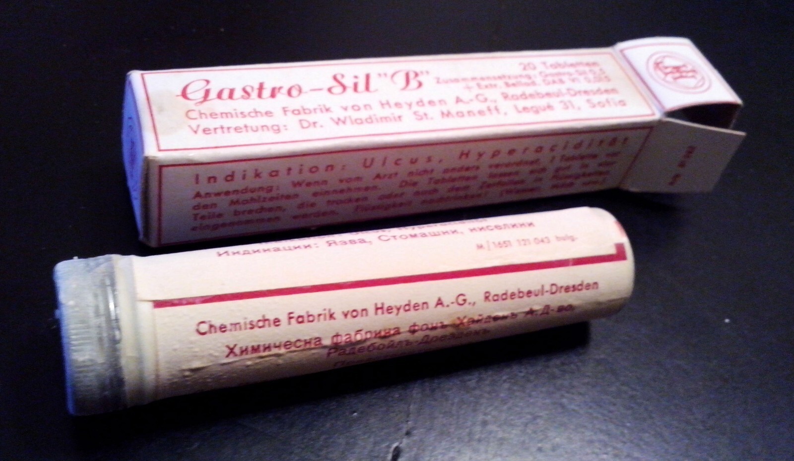 ANTIQUE medical pharm.CHEM.FABRIK VON HEIDEN “Gastro-Sil B”-20 tabl.in unop.vial