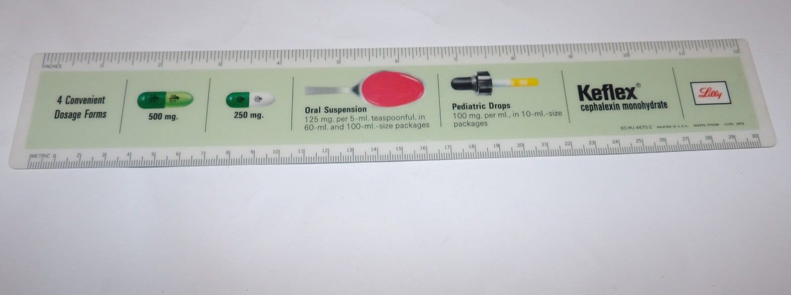 4 VINTAGE 1960s-70s PHARMACUTICAL ADVERTISING RULERS! CIBA/LILLY/PARKE-DAVIS!