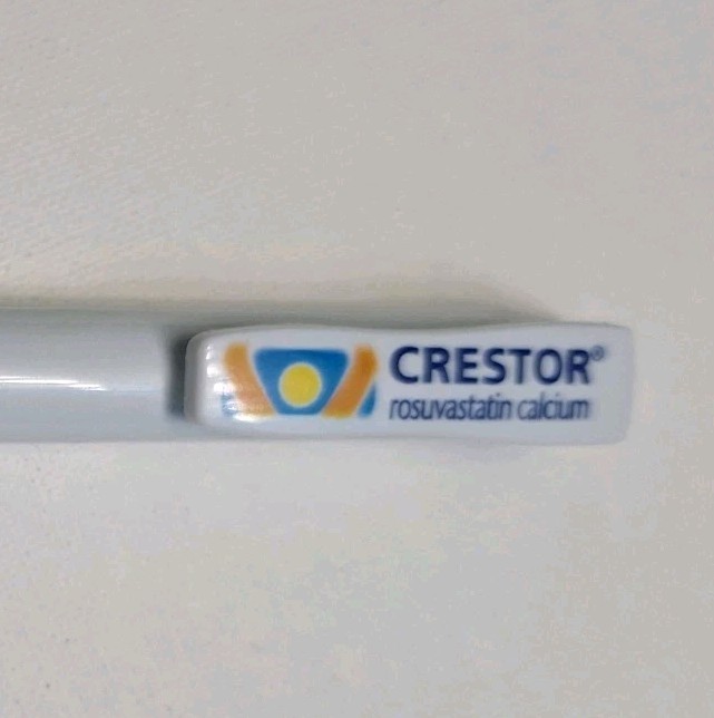 Crestor Drug Rep Pen Black Ink Works Blue Comfort Grip Yellow Tip