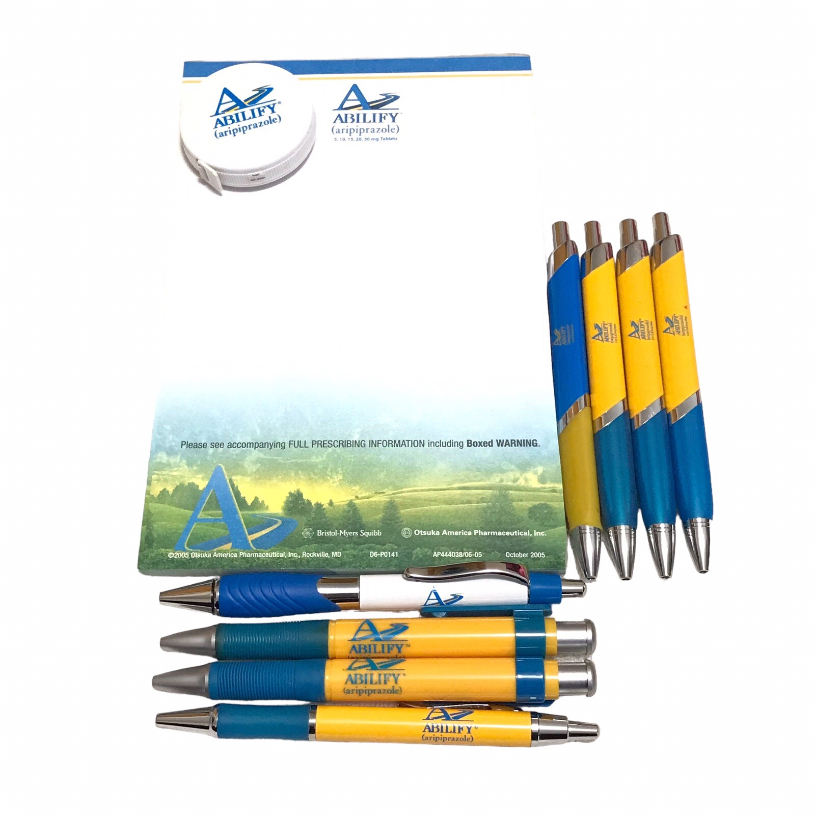 Abilify Drug Rep RARE Note Pad Tape Measure Metal Ink Pens Pharmaceutical Lot