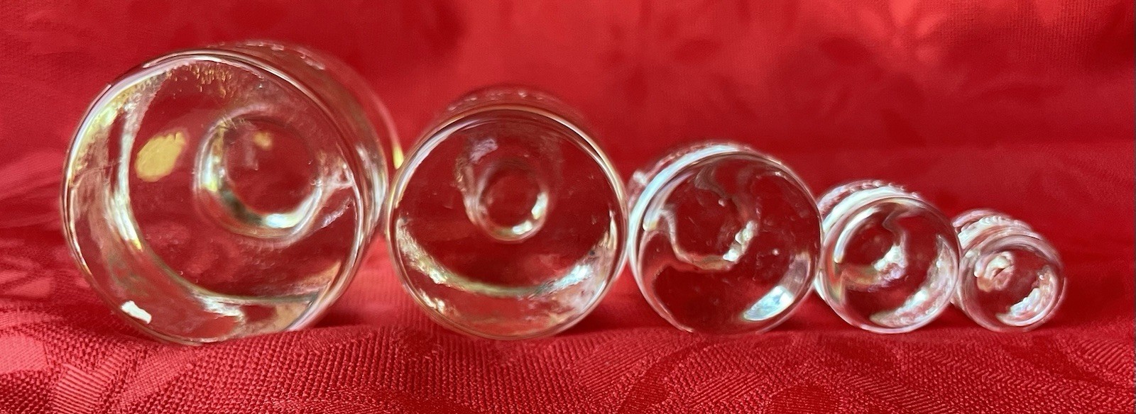 Vtg Lab or Apothecary Glass Scale Weights Set of 5 Clear Pressed Glass