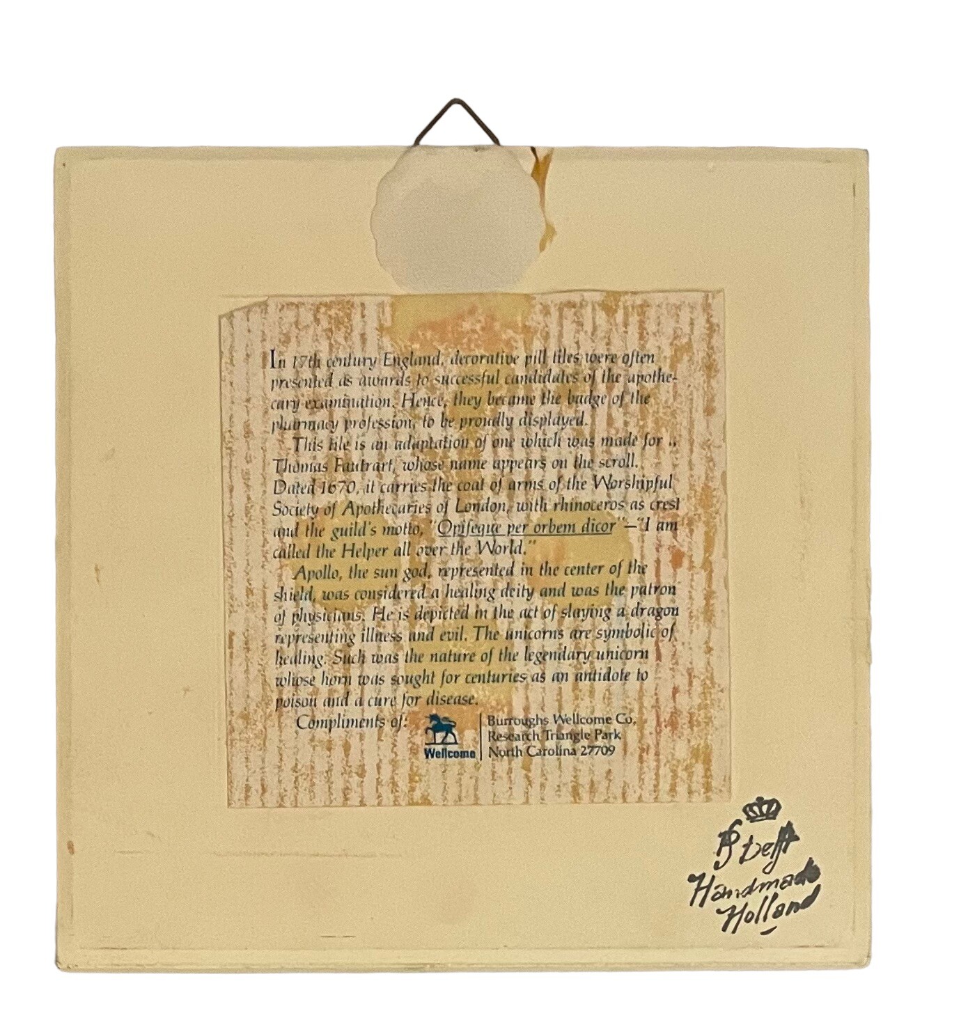 Delft Dutch Holland Burroughs Welcome Apothecary Pharmacist Ceramic Tiles SET 6