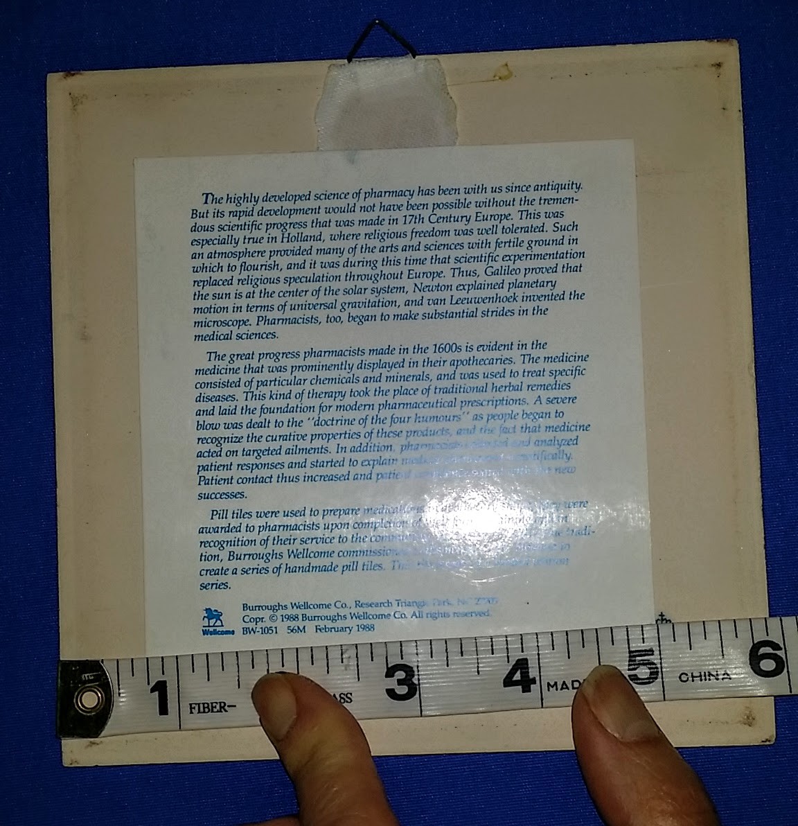 2 BURROUGHS WELLCOME Pharmacy PILL TILES 6″ Square DELFT BLUE 1988 Apothecary