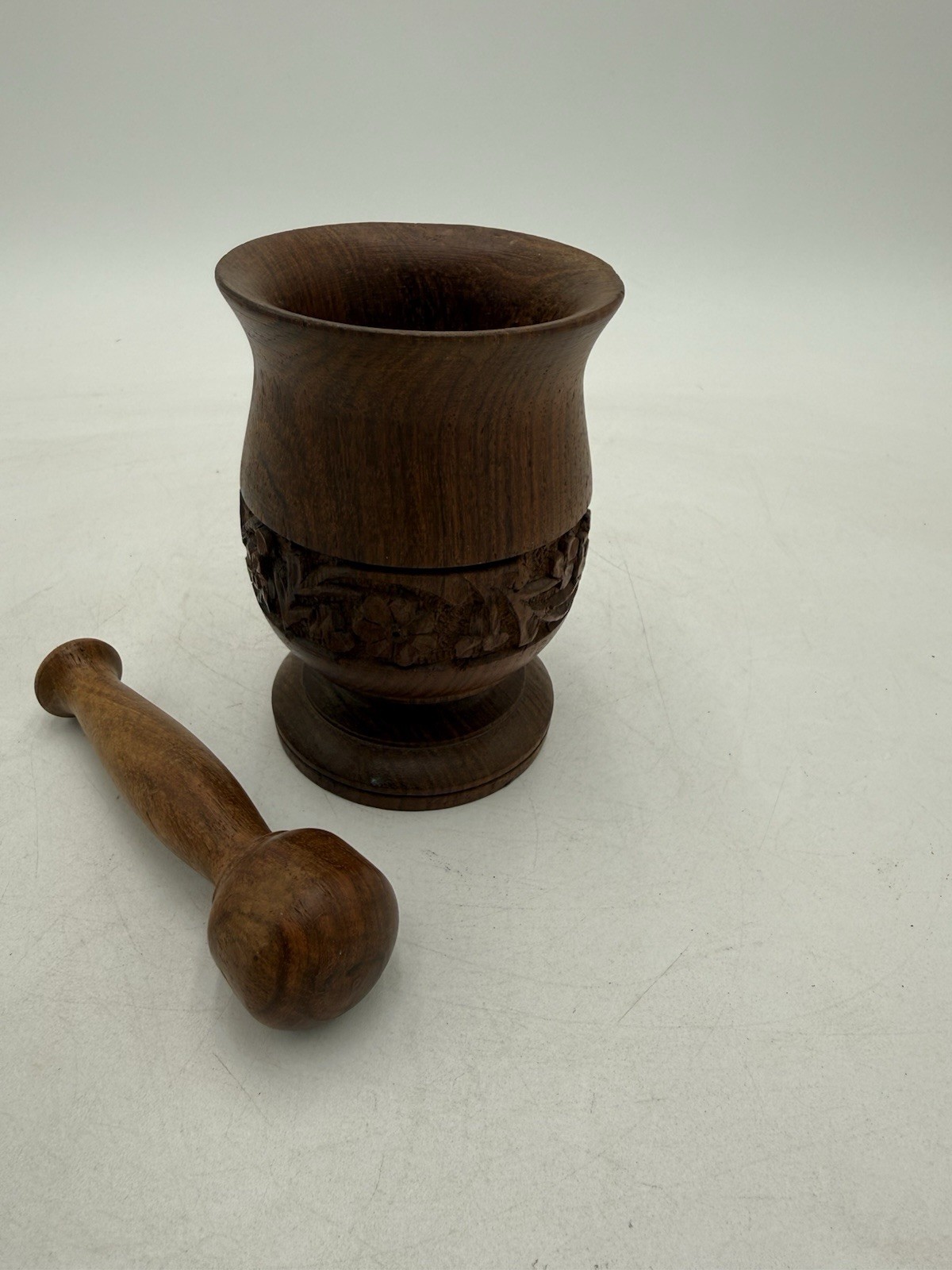 Vintage Wood Carved Mortar Pestle RX Apothecary Pharmacopoeia Homestead