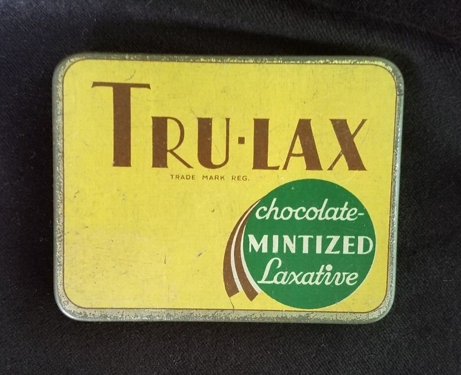 New Old Stock Medicine Tin Tru-Lax Chocolate Mint Laxative Trulax Co Newark NJ