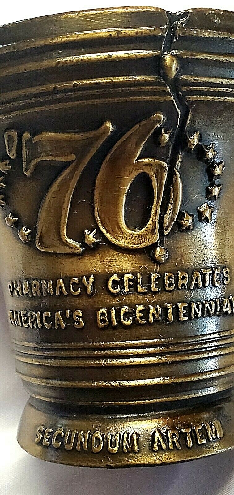 BRASS 1976 RX MORTAR & PESTLE BICENTENNIAL LIBERTY BELL GARAMYCIN ON PESTLE