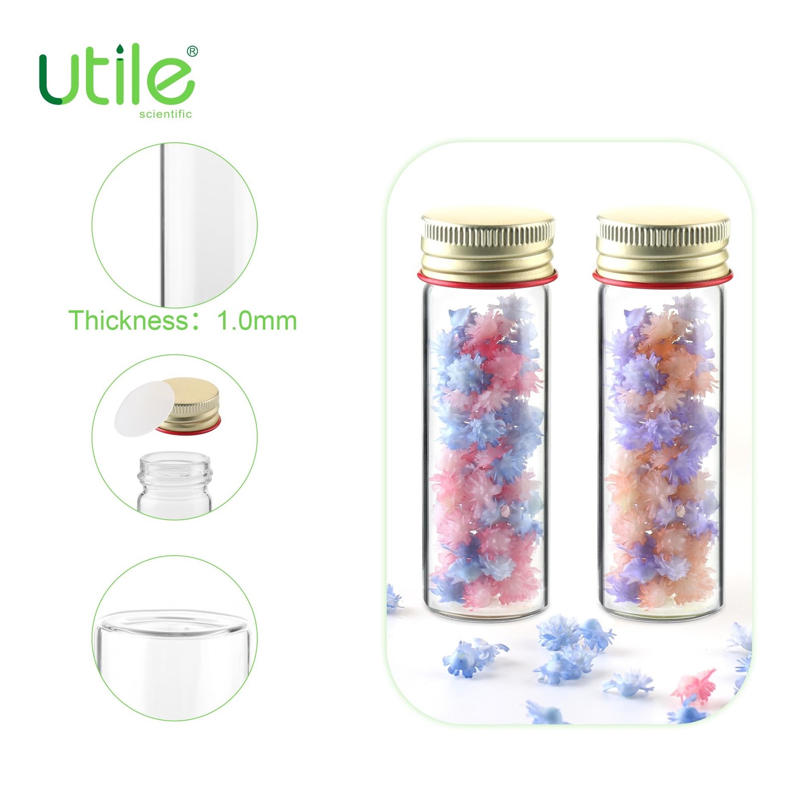 Utile 20pcs Glass Test Tubes, Medium Borosilicate Glass Material, 25ml Test T…