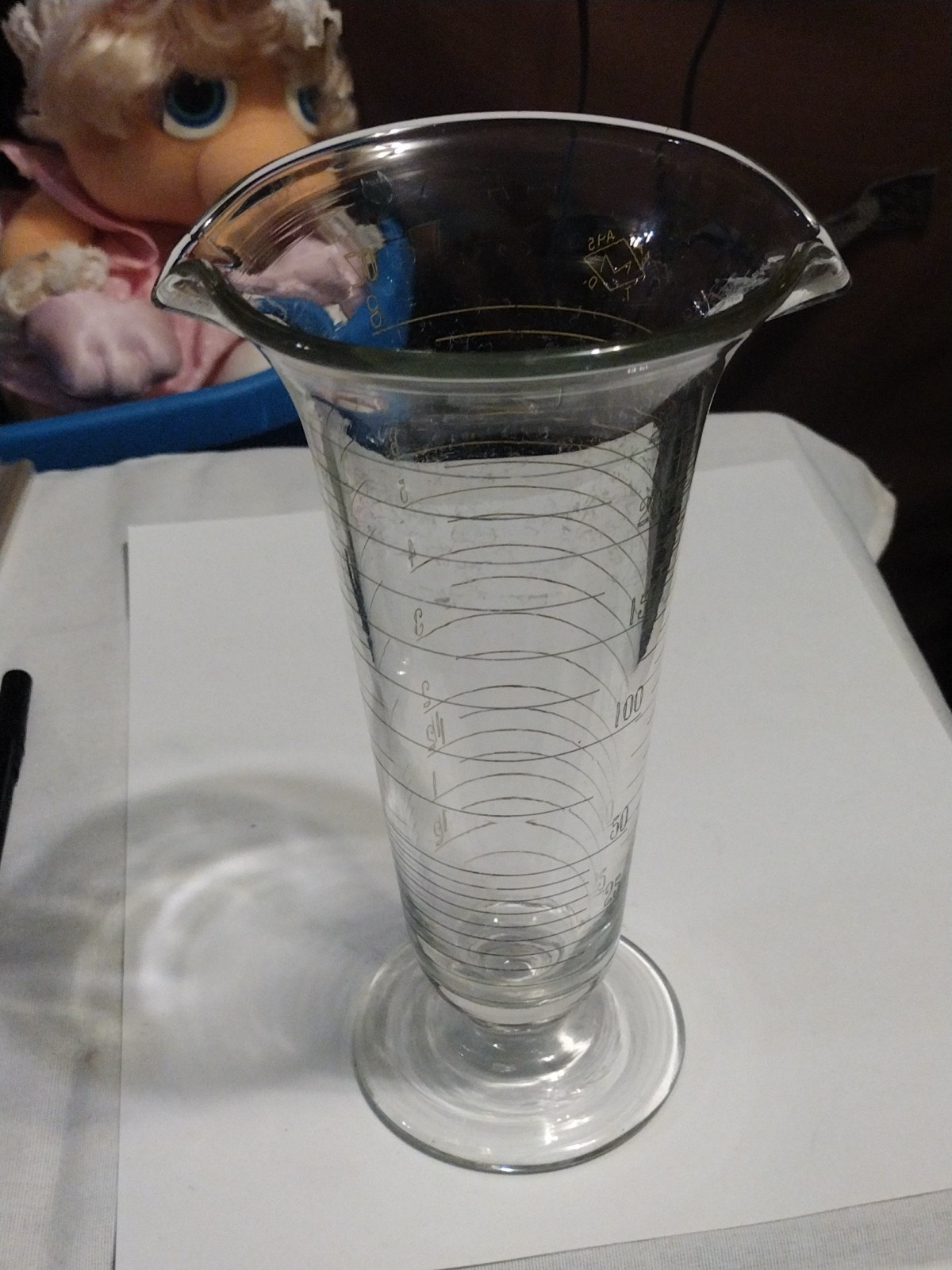 Antique John M Maris Tapered Apothecary Chemist Beaker Etched Glass Footed