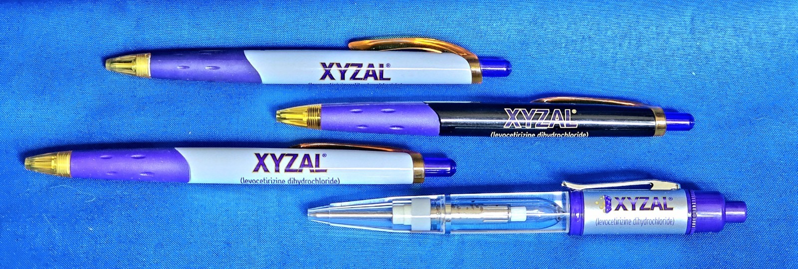 XYZAL 4 Drug Rep Ink PEN Light Up Purple Gold Collectible Pharmaceutical Medical