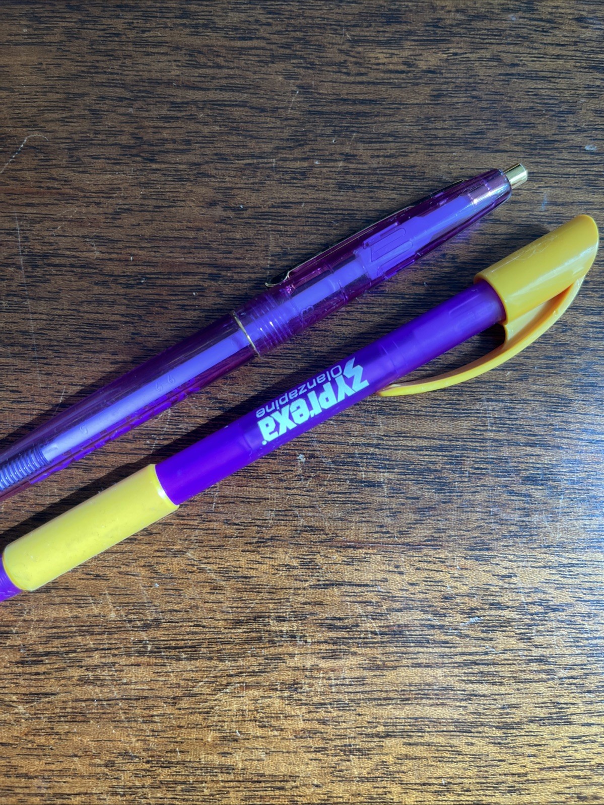 Lot of 2 Drug Rep Zyprexa Symbyax Collectible Pharmaceutical Pens Purple Lilly