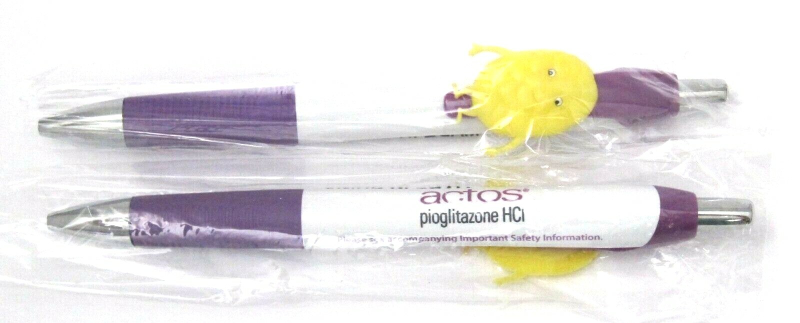 Drug Rep ACTOS Collectible Pens x 2 with “HDL” Character on Clip RARE