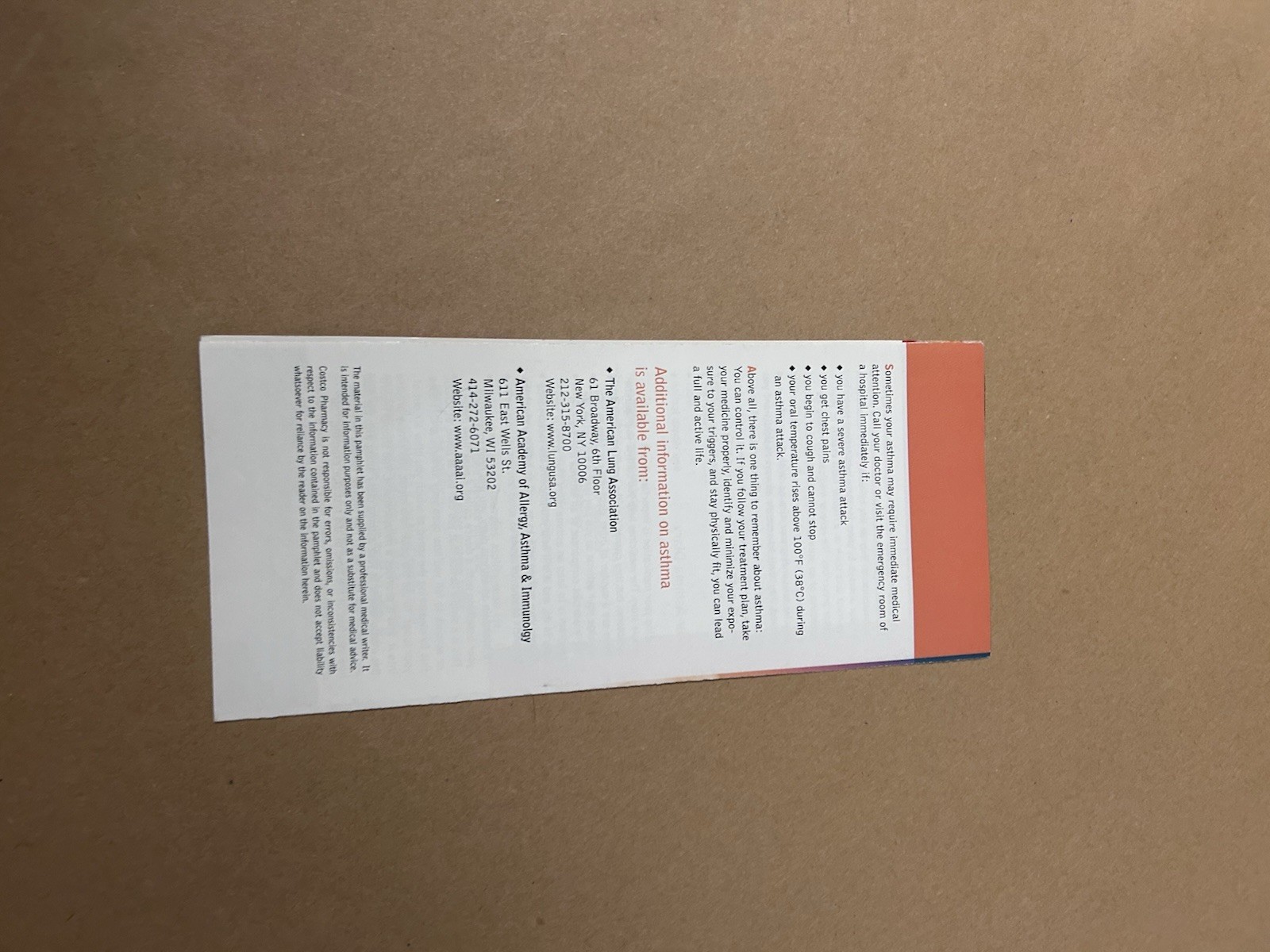 Asthma pamphlet by Costco Pharmacy