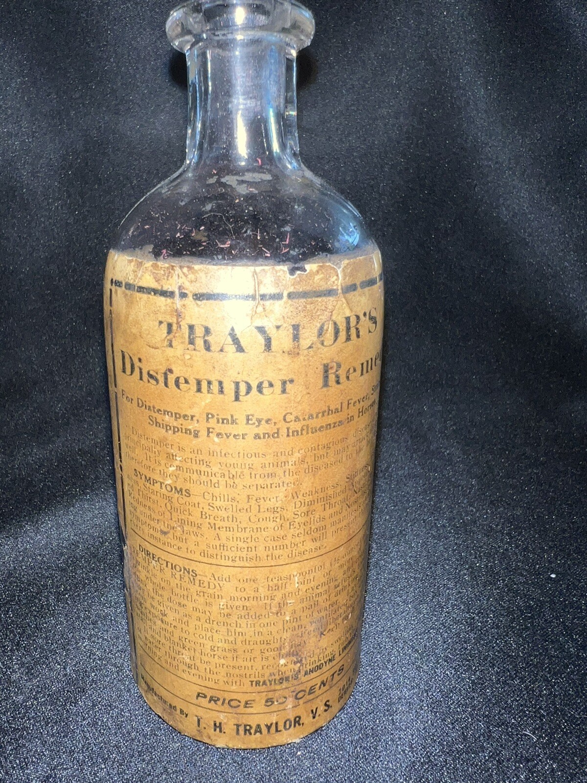 Vntg Distemper Remedy Bottle Paper Label Denver Colorado