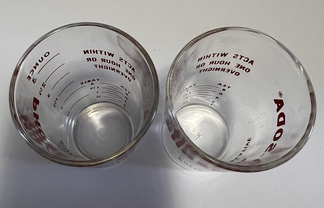 VTG Set Of 2 Hazel-Atlas Fleet Phospho-Soda Buffered Laxative Measuring Glasses